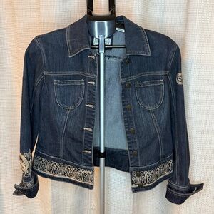 Live a Little Dark Blue Embroidered Denim Jacket